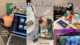 PRODUCTIVE NIGHT ROUTINE ⋆⁺₊ groceries, self-care, unwinding, skincare routine, living alone!