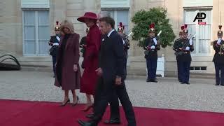 Belgian royal couple arrives at Élysée Palace for a meeting with President Macron