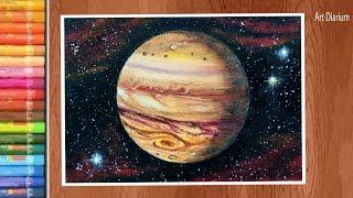 Art with Oil Pastels / Jupiter Planet Drawing for beginners - Step by Step