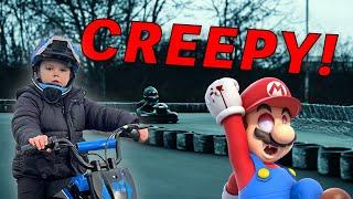 WE CAUGHT EVIL CREEPY MARIO ON THE DRONE! HE CHALLENGED US TO A RACE! MARIO KART IN REAL LIFE!