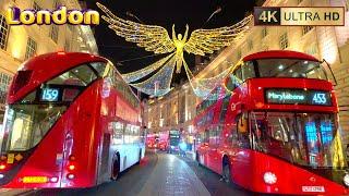 Christmas Lights on Regent Street 2024: Night Walk Tour in London [4K60]