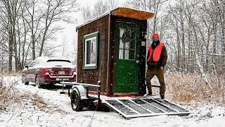 Winter Camping in my Tiny Cabin | First Snow of the Year