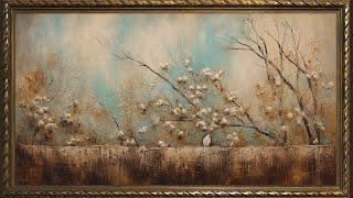 Winter Flowers and Bird, Moody Cottagecore, Vintage Impressionist, Oil Painting | Framed TV Art