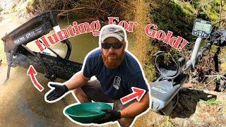 Gold Prospecting & Scouting Creek Before Dredge Camp: Garret Axiom, Crux Highbanker & Bedrock Gold!