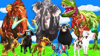 15 Mammoth Elephant Cow Gorilla vs 10 Giant Tiger Wolf Fight Baby Cow Saved By Woolly Mammoth