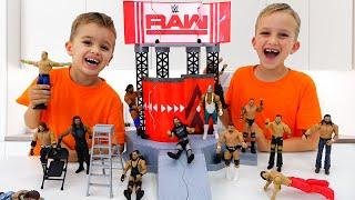 Vlad and Nikita play with WWE Toys