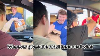 INFINITE REVERSE DRIVE THRU CHALLENGE (Giving Fast Food Workers Free Meals Until They Say No)