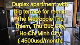 Duplex apartment with big terrace for rent in Metropole Thu Thiem, Ho Chi Minh City.