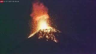 Jan 7, 2025: Fuego Volcano Erupting at Night in Guatemala