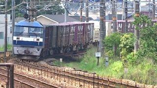 山陽本線 北長瀬駅をさまざまな貨物列車が通過