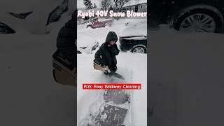 Best way to snow off your walkway & car #shorts #ryobi #snow #satisfying #timelapse #leafblower