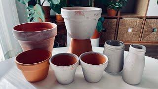 #29 把红陶盆和玻璃瓶刷成粗颗粒水泥就问你香不香️How To Paint Your Terracotta Pot And Glass Bottle    ️