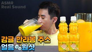 과즙 100% 진짜 맛있는 제주 한라봉 감귤 주스 원샷 먹방! 음료 ASMR 리얼사우드 Jeju tangerine juice 済州みかんジュース