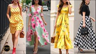 Milan Summer Street Style Italian Outfits Fashion Floral & Polka Dot Summer Maxi Dresses Outfit idea