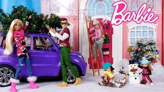 Barbie & Ken Doll Family Getting Ready for Christmas Routine