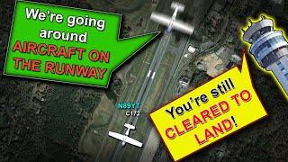 Airplane Lands with AIRCRAFT ON THE RUNWAY. REAL ATC