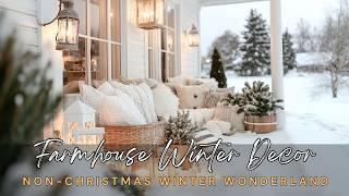 Non-Christmas Farmhouse White Winter Decor Ideas with Scandinavian Winter Wonderland