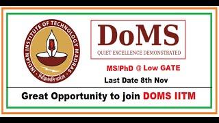 IIT Madras DOMS 2021 Through Winter Admission| IIT Madras Winter Admission | MS PHD Winter Admission