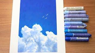 높고 푸른 여름하늘 그리기ㅣ오일파스텔 그림,구름그림ㅣDrawing clouds in the summer sky