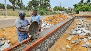 Strongest! Techniques of Stone Wall Belt Reinforcement Concrete|Basement Compound Construction