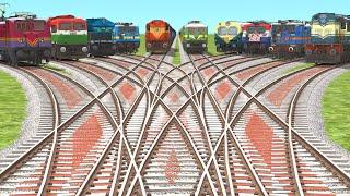 10 TRAINS BACK TO BACK CROSSING ON FORKED BRANCHED RAILROAD CROSSING | train simulator classic