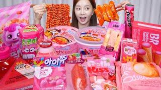 핑크 편의점 먹방  까르보 불닭 & 떡볶이 디저트 먹방 Korean Convenience Store Food Ramen Desserts Mukbang ASMR Ssoyoung