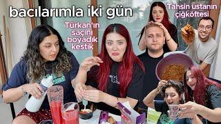 bacımın saçlarını boyadım sonra da kestim