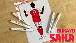 How to draw a football player Bukayo Saka / How to draw Arsenal players