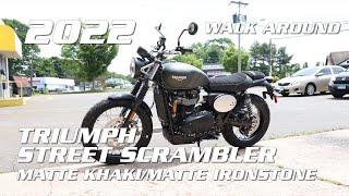 2022 Triumph Street Scrambler in Matte Khaki/ Matte Ironstone Walk Around & Features with Bob