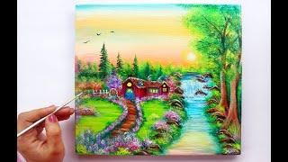 STEP BY STEP Village landscape Painting for Beginners