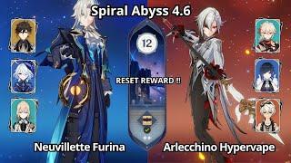 C0 Neuvillette Furina & C0 Arlecchino Hypervape - Spiral Abyss 4.6 Floor 12 Genshin Impact