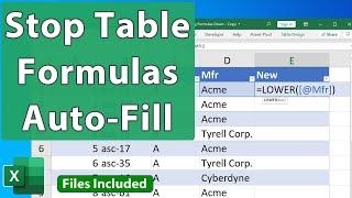 Stop Tables from Auto-Filling Formulas Down in Excel - EQ 86