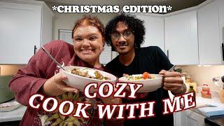 cozy cook with me with christmas music! | Chipotle Bowls at Home | vlogmas day 5