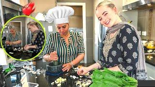 COOKING PUNJABI SAAG WITH MY MOTHER IN LAW - Sarson Ka Saag Recipe