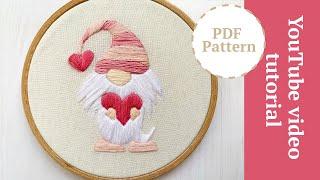 Valentine Gnome embroidery. Embroidery for beginners. Вышивка к дню Св. Валентина, гном.