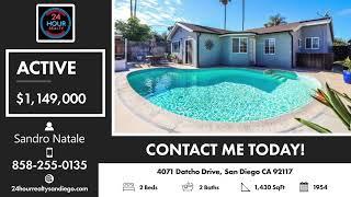 Clairemont 92117 Home For Sale - 4071 Datcho Drive $1.2M