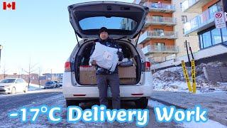 【VLOG】I did 10 hours delivery work in -17°C cold day/Montreal/Canada