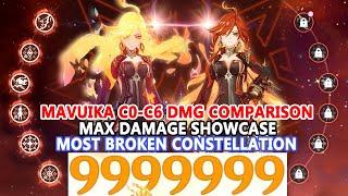 Mavuika C0-C6 DMG Comparison : 9,999,999 MAX DAMAGE Showcase | Most Broken Constellation