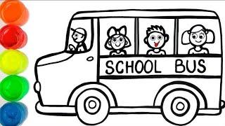 School Bus  Drawing, Painting and Coloring for Kids and Toddlers// How to Draw a School Bus 