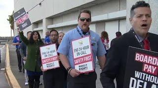 Southwest Airlines employees at Orlando International Airport picket for better pay, work quality