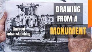 Drawing from a monument / Charcoal urban sketching