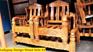 Latest Borewell Handel Lollypop Turning Design Wooden Sofa Set 3+1+1 5 Seater Available In Bangalore