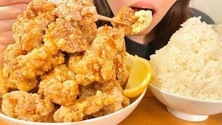 [Big eater] A happy dinner of eating as much freshly fried chicken and rice as I want [Food terro...