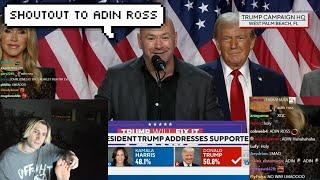 xQc Reacts to Dana White Giving Adin Ross a Shoutout During Donald Trump's Election Victory Speech