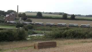 Mendip Rail Class 59, Doubleheaded, with empty Stone Train passes Crofton Pumping Station 25.09.13