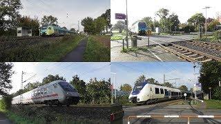 Bahnverkehr in Reckenfeld mit Bahnübergang, Intercity+Umleiter, Regionalexpress und Regionalbahn