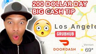 BIG CASH TIP | 200 Dollar Day | Grubhub and Doordash | Daily Earnings | Tesla Driver