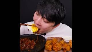 Black Bean Noodles, Egg, Fried Chickens & Pickled radish #asmr #mukbang #satisfying @UDTMUKBANG