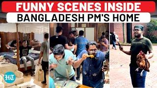 Bangladesh: Funny Scenes Inside PM's Home - Protestors Eat Food, Sit On Bed As Cops Look On | Hasina