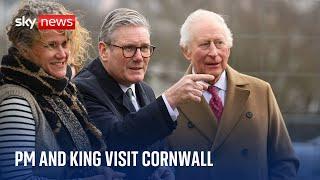 King joins Sir Keir Starmer on visit to housing project in Cornwall